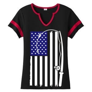 American Fishing Rod & Hook Flag Ladies Halftime Notch Neck Tee