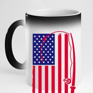 American Fishing Rod & Hook Flag 11oz Black Color Changing Mug