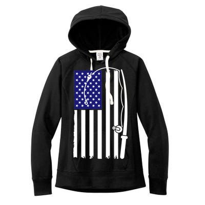 American Fishing Rod & Hook Flag Women's Fleece Hoodie