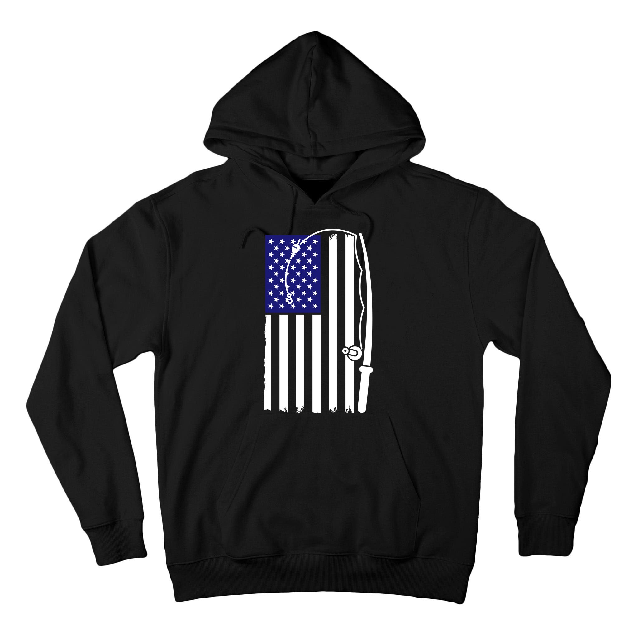 American Fishing Rod & Hook Flag Tall Hoodie