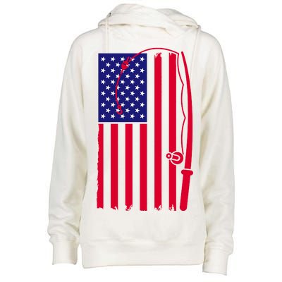 American Fishing Rod & Hook Flag Womens Funnel Neck Pullover Hood