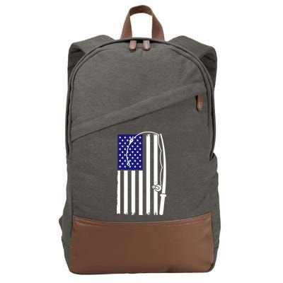 American Fishing Rod & Hook Flag Cotton Canvas Backpack