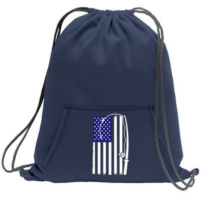 American Fishing Rod & Hook Flag Sweatshirt Cinch Pack Bag