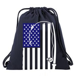 American Fishing Rod & Hook Flag Drawstring Bag