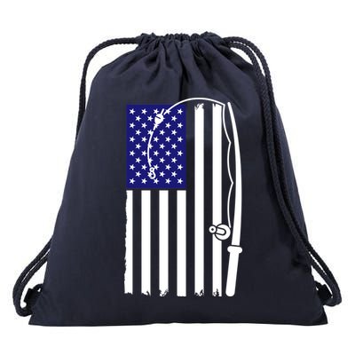 American Fishing Rod & Hook Flag Drawstring Bag