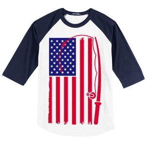 American Fishing Rod & Hook Flag Baseball Sleeve Shirt