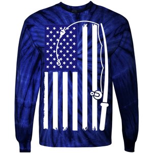 American Fishing Rod & Hook Flag Tie-Dye Long Sleeve Shirt