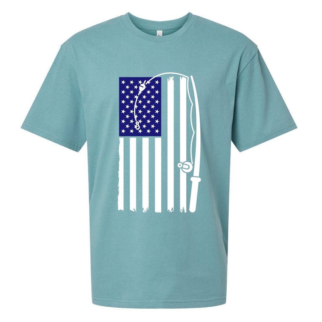 American Fishing Rod & Hook Flag Sueded Cloud Jersey T-Shirt