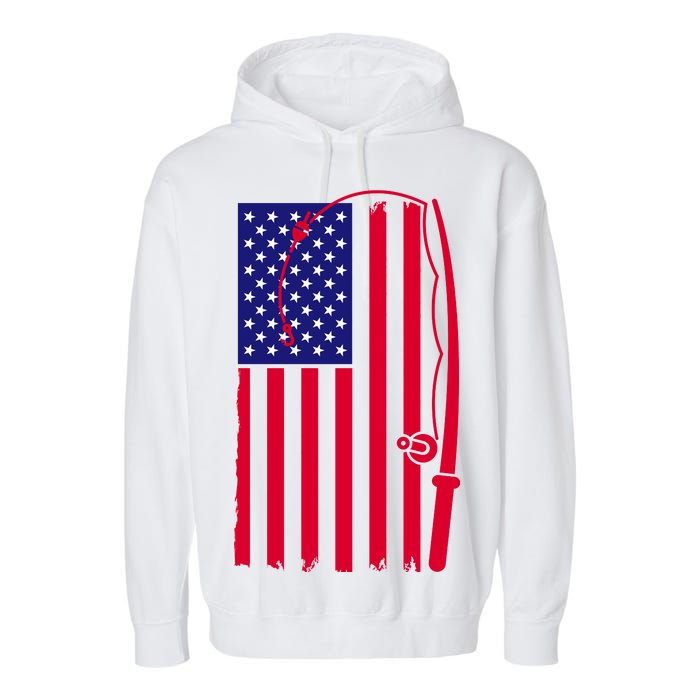 American Fishing Rod & Hook Flag Garment-Dyed Fleece Hoodie