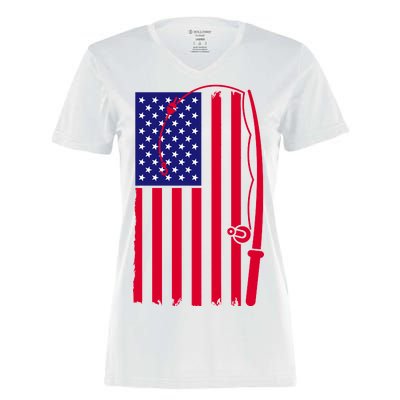 American Fishing Rod & Hook Flag Women's Momentum V-Neck T-Shirt