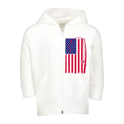 American Fishing Rod & Hook Flag Toddler Zip Fleece Hoodie