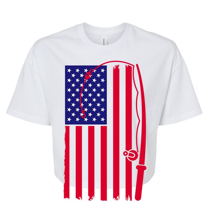 American Fishing Rod & Hook Flag Bella+Canvas Jersey Crop Tee