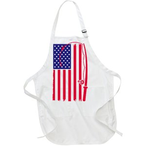 American Fishing Rod & Hook Flag Full-Length Apron With Pockets