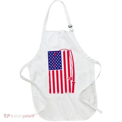 American Fishing Rod & Hook Flag Full-Length Apron With Pockets
