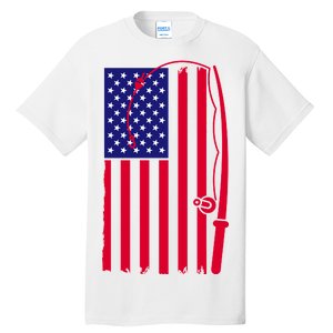 American Fishing Rod & Hook Flag Tall T-Shirt