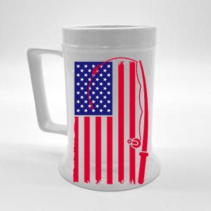 American Fishing Rod & Hook Flag Beer Stein