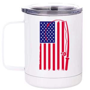 American Fishing Rod & Hook Flag 12 oz Stainless Steel Tumbler Cup