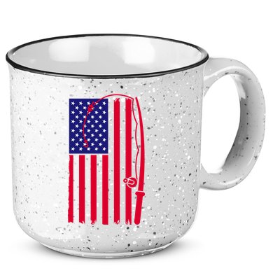 American Fishing Rod & Hook Flag 15oz Campfire Ceramic Mug