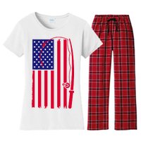 American Fishing Rod & Hook Flag Women's Flannel Pajama Set