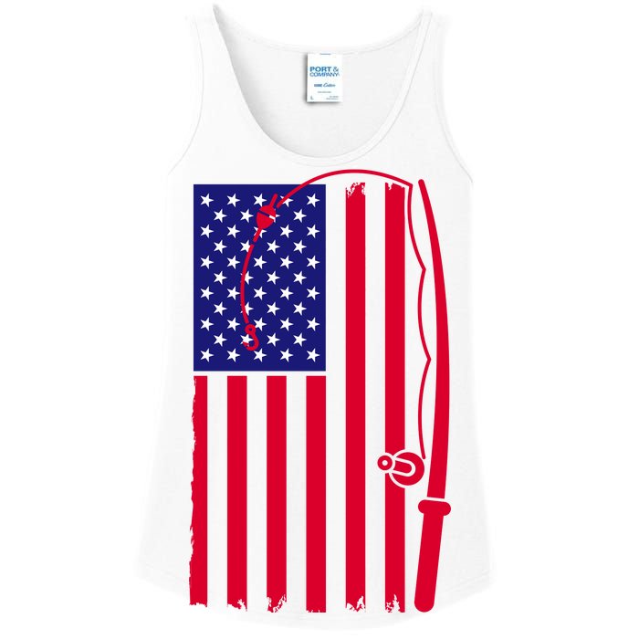 American Fishing Rod & Hook Flag Ladies Essential Tank