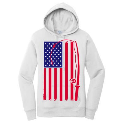 American Fishing Rod & Hook Flag Women's Pullover Hoodie