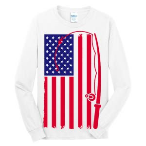 American Fishing Rod & Hook Flag Tall Long Sleeve T-Shirt