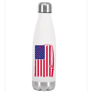 American Fishing Rod & Hook Flag Stainless Steel Insulated Water Bottle