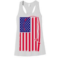 American Fishing Rod & Hook Flag Women's Racerback Tank