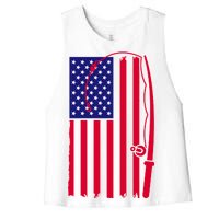 American Fishing Rod & Hook Flag Women's Racerback Cropped Tank