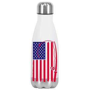 American Fishing Rod & Hook Flag Stainless Steel Insulated Water Bottle