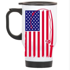 American Fishing Rod & Hook Flag Stainless Steel Travel Mug