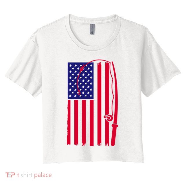 American Fishing Rod & Hook Flag Crop Top