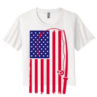 American Fishing Rod & Hook Flag Women's Crop Top Tee