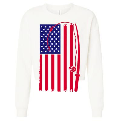 American Fishing Rod & Hook Flag Cropped Pullover Crew