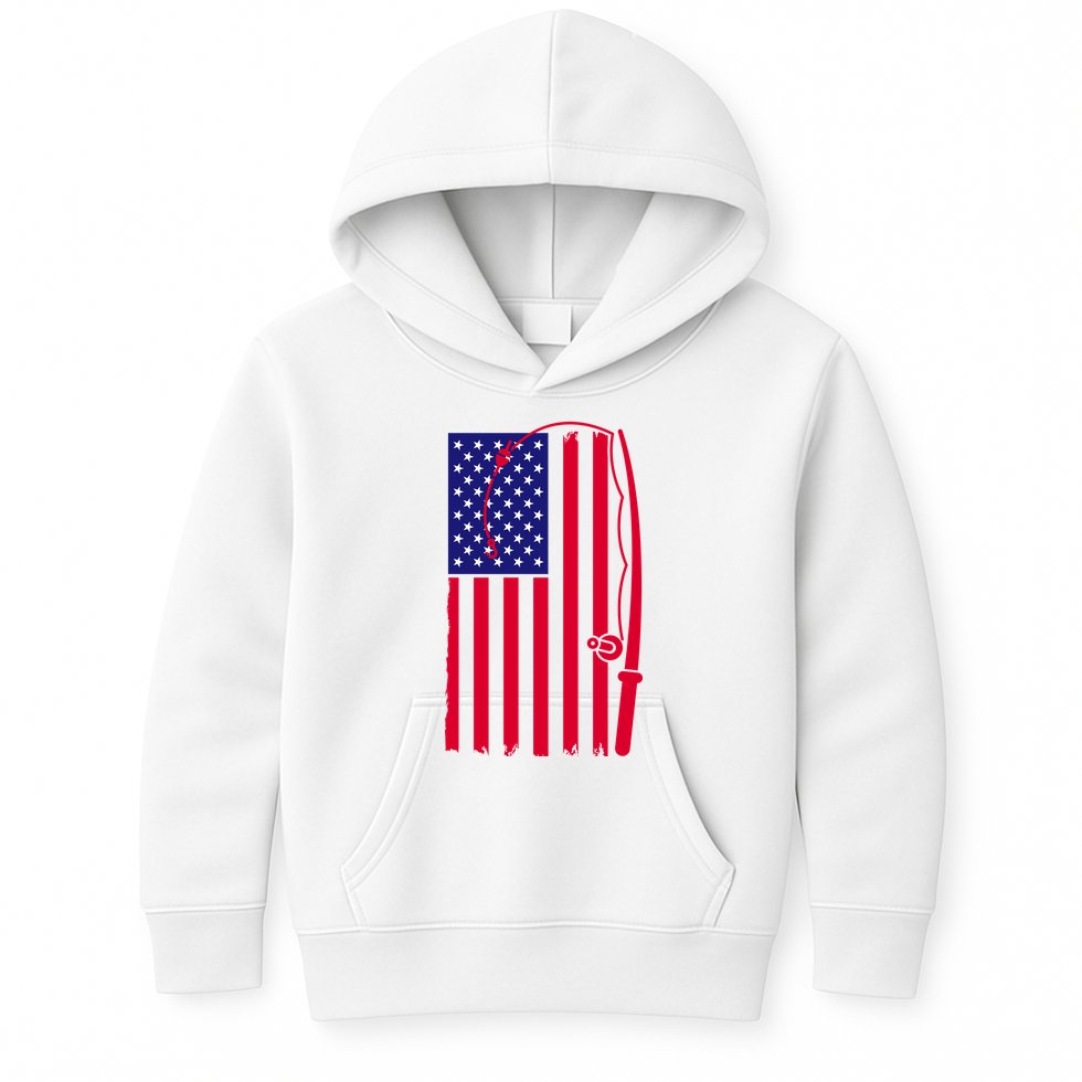American Fishing Rod & Hook Flag Kids Hoodie