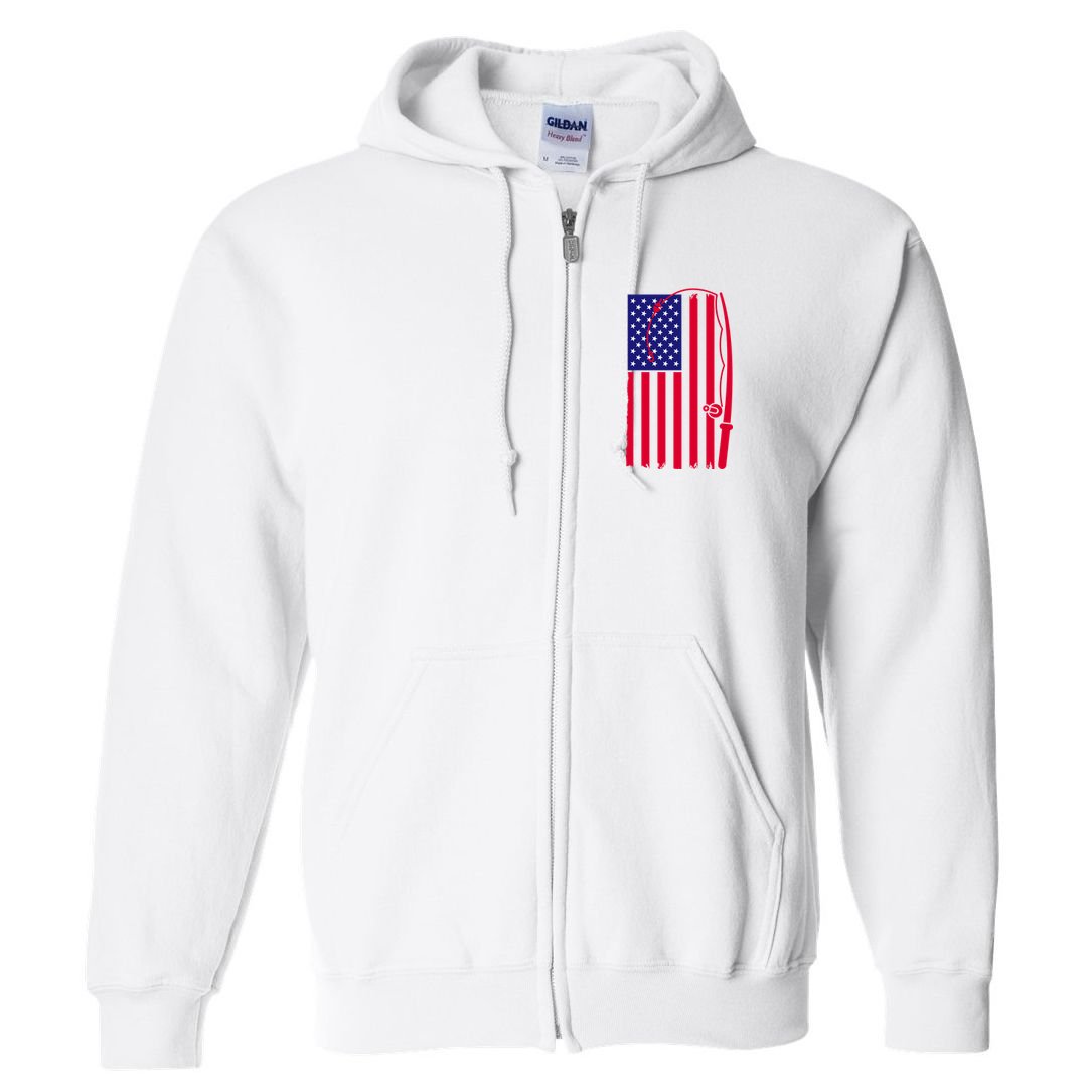 American Fishing Rod & Hook Flag Full Zip Hoodie
