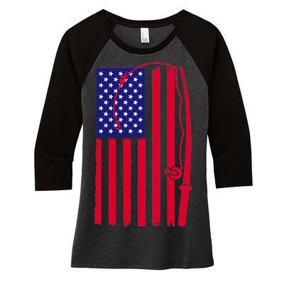 American Fishing Rod & Hook Flag Women's Tri-Blend 3/4-Sleeve Raglan Shirt