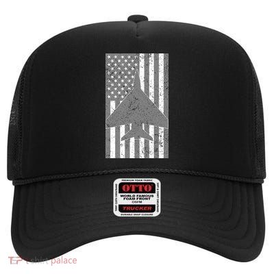 American Flag Airplane Pilot High Crown Mesh Back Trucker Hat