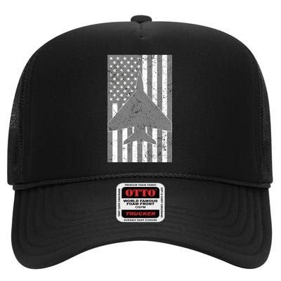 American Flag Airplane Pilot High Crown Mesh Back Trucker Hat