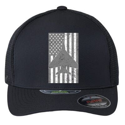 American Flag Airplane Pilot Flexfit Unipanel Trucker Cap