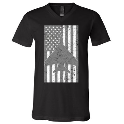 American Flag Airplane Pilot V-Neck T-Shirt