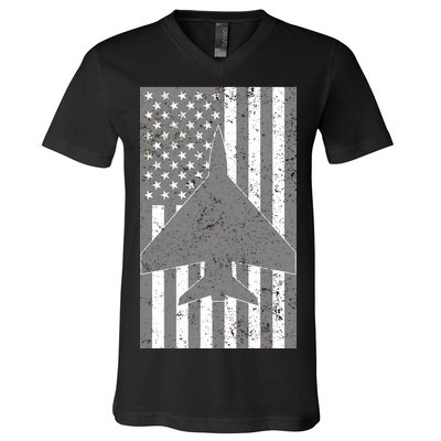 American Flag Airplane Pilot V-Neck T-Shirt