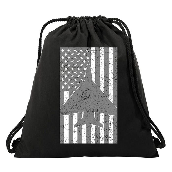 American Flag Airplane Pilot Drawstring Bag