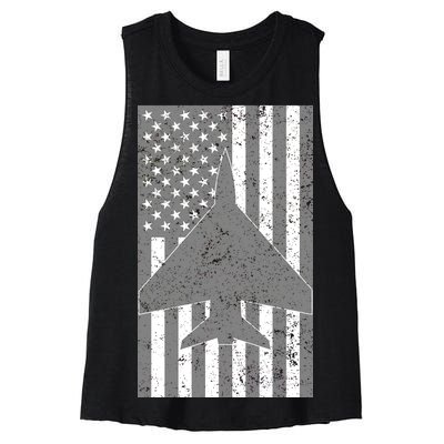 American Flag Airplane Pilot Women's Racerback Cropped Tank