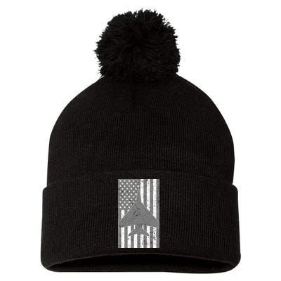 American Flag Airplane Pilot Pom Pom 12in Knit Beanie