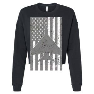 American Flag Airplane Pilot Cropped Pullover Crew