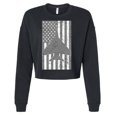 American Flag Airplane Pilot Cropped Pullover Crew
