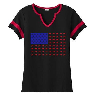 American Flag Dachshund Dog Ladies Halftime Notch Neck Tee