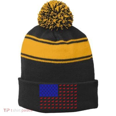 American Flag Dachshund Dog Stripe Pom Pom Beanie