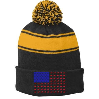 American Flag Dachshund Dog Stripe Pom Pom Beanie